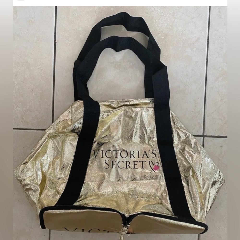Victoria Secret Gold Metallic Black Zip Up Duffel Gym/Travel Bag